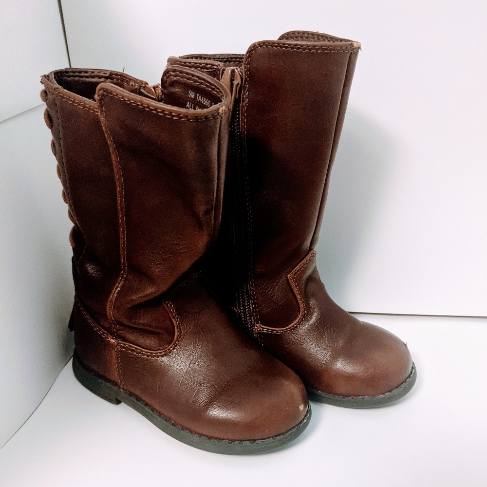 Sugar Tall Brown Toddler Boots Size 5 Zipper Tassel Braid
